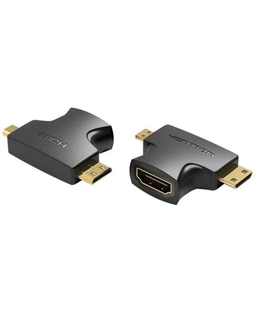 Adaptador HDMI 2 en 1 Vention AGFB0/ HDMI Hembra - Micro HDMI Macho - Mini HDMI Macho