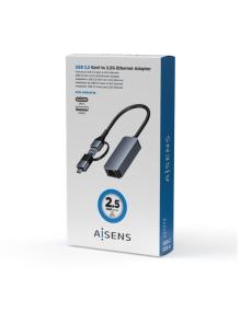 Adaptador USB 3.2 Gen1 Aisens A109-0710/ USB Macho - USB Tipo-C Macho - RJ45 Hembra/ 2500Mbps/ 15cm/ Gris