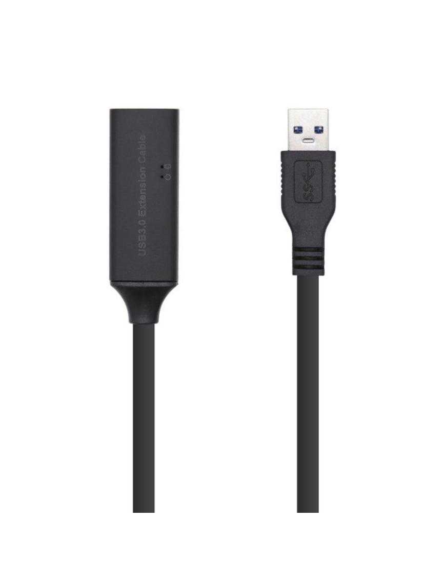 Cable Alargador USB 3.0 con Amplificador Aisens A105-0407/ USB Macho - USB Hembra/ Hasta 9W/ 625Mbps/ 5m/ Negro