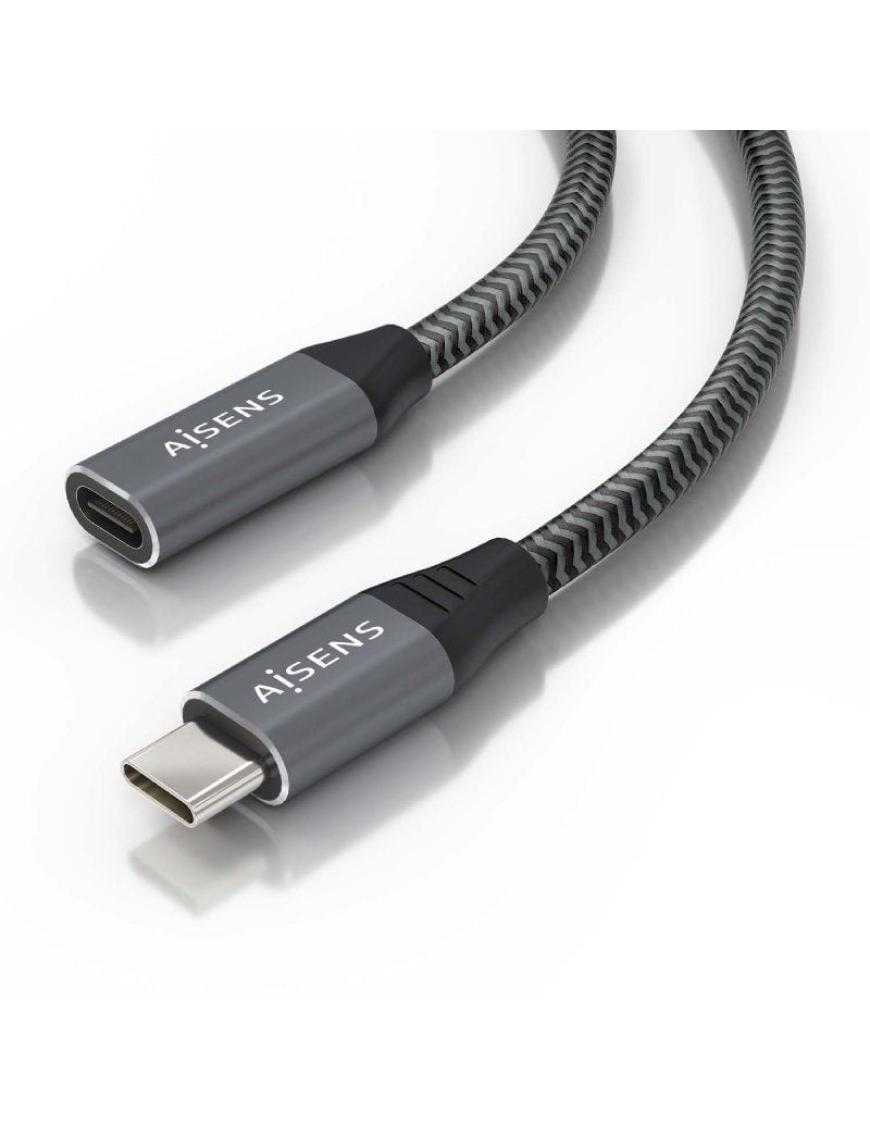 Cable Alargador USB 3.2 Aisens A107-0636/ USB Tipo-C Macho - USB Tipo-C Hembra/ Hasta 100W/ 20Gbps/ 2m/ Gris