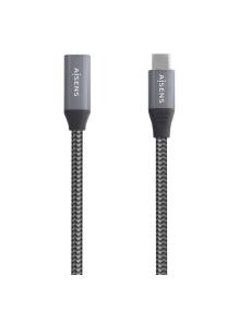 Cable Alargador USB 3.2 Aisens A107-0636/ USB Tipo-C Macho - USB Tipo-C Hembra/ Hasta 100W/ 20Gbps/ 2m/ Gris