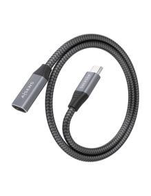 Cable Alargador USB 3.2 Aisens A107-0760/ USB Tipo-C Macho - USB Tipo-C Hembra/ Hasta 100W/ 20Gbps/ 50cm/ Gris