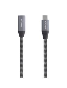 Cable Alargador USB 3.2 Aisens A107-0760/ USB Tipo-C Macho - USB Tipo-C Hembra/ Hasta 100W/ 20Gbps/ 50cm/ Gris