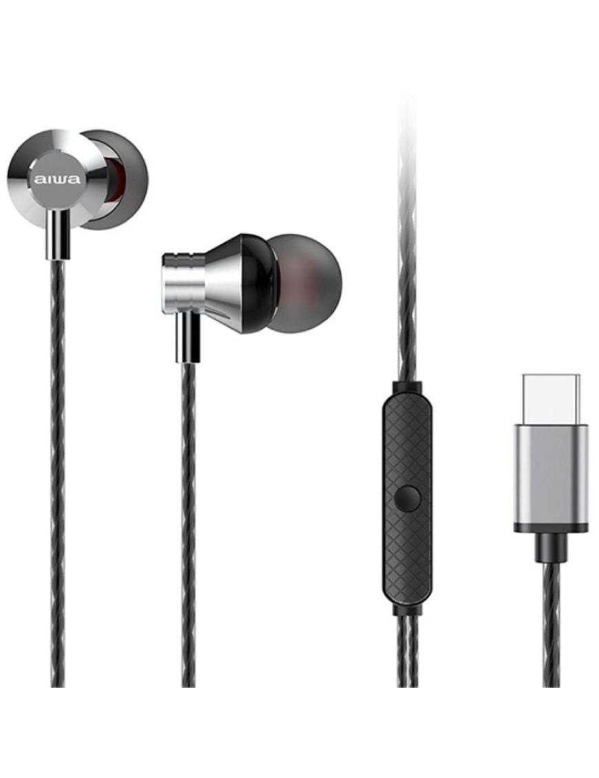 Auriculares Intrauditivos Aiwa ESTM-50USB-C/SL/ con Micrófono/ USB Tipo-C/ Plata