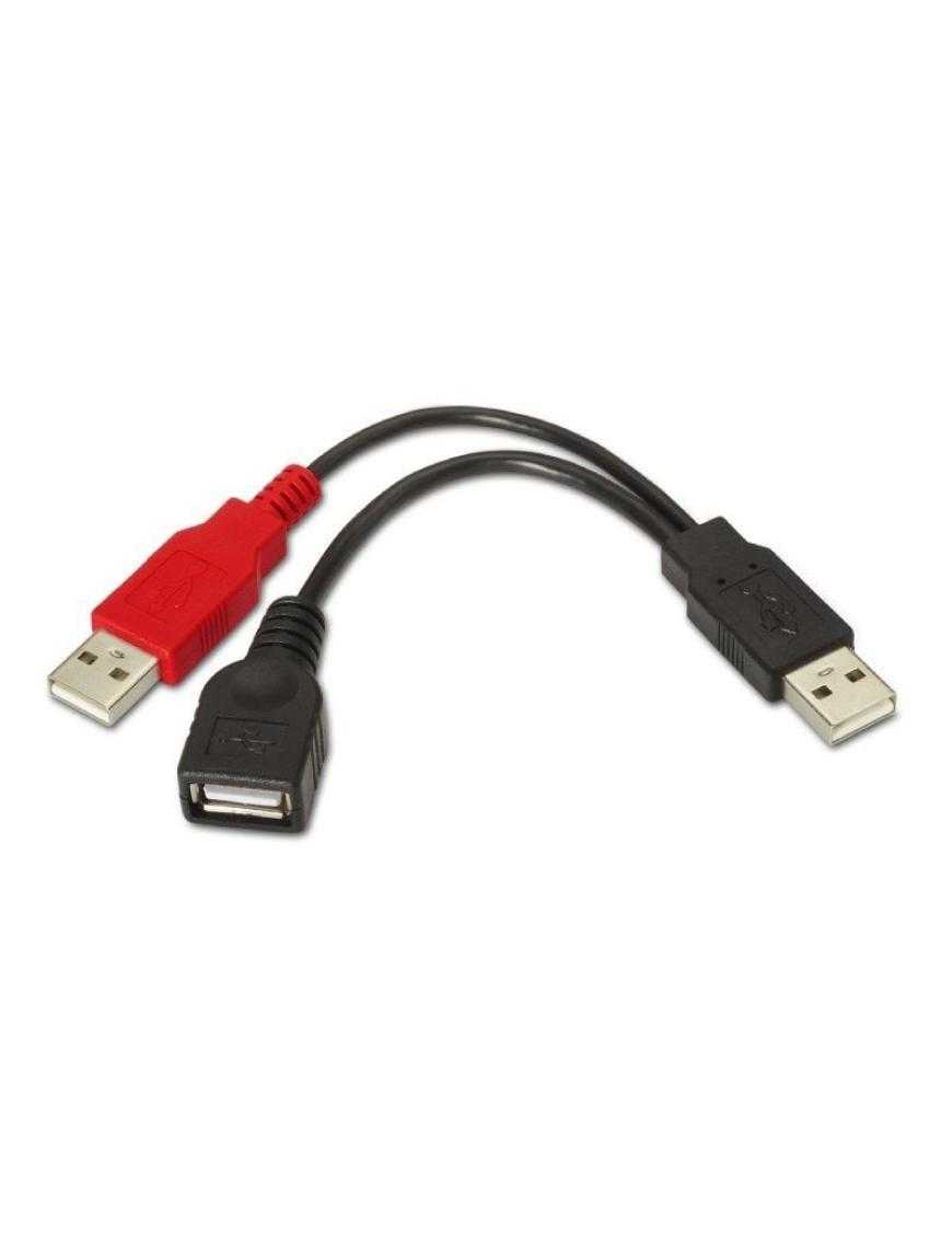 Cable USB 2.0 + Alimentación Aisens A101-0030/ USB Hembra + USB Macho - USB Macho/ Hasta 2.5W/ 60Mbps/ 15cm/ Negro/ Rojo