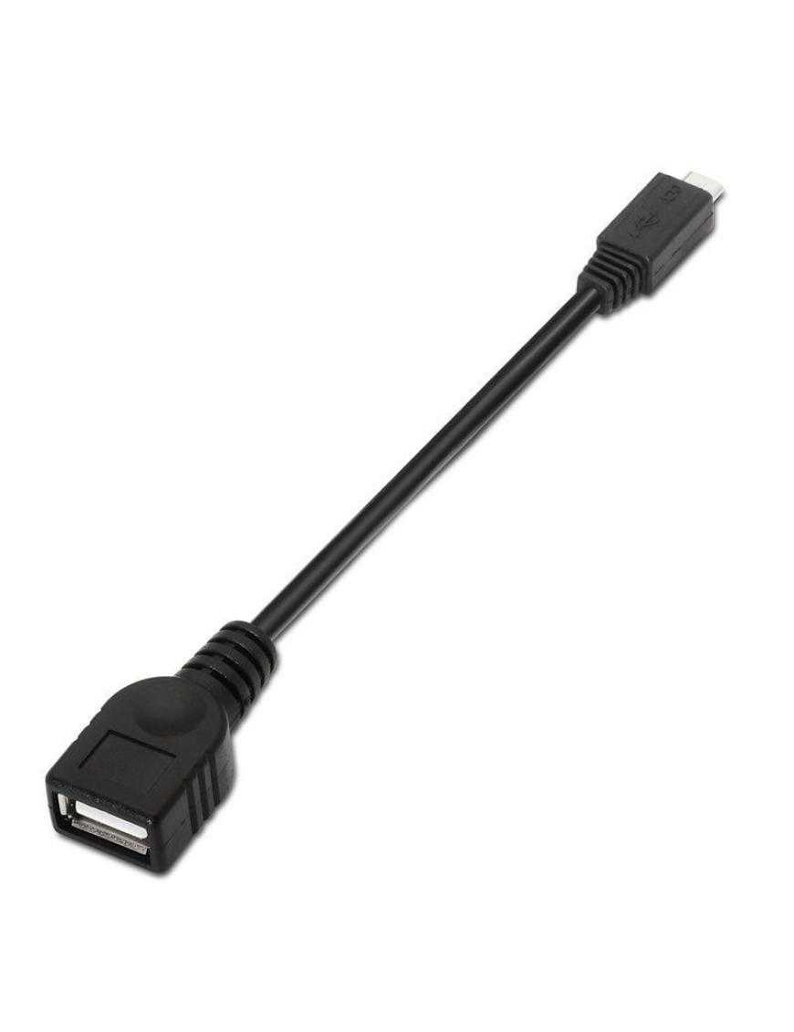 Cable USB 2.0 Aisens A101-0031/ MicroUSB Macho - USB Hembra/ Hasta 2.5W/ 60Mbps/ 15cm/ Negro