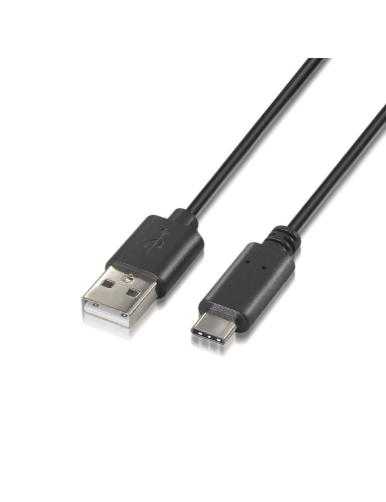 Cable USB 2.0 Tipo-C Aisens A107-0051/ USB Tipo-C Macho - USB Macho/ Hasta 9W/ 625Mbps/ 1m/ Negro