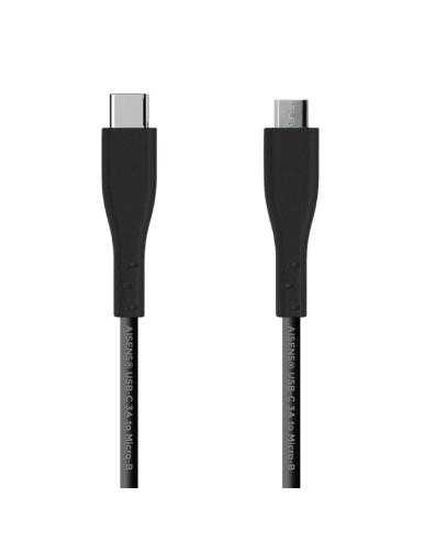 Cable USB 2.0 Aisens A107-0349/ USB Tipo-C Macho - MicroUSB Macho/ Hasta 15W/ 60Mbps/ 1m/ Negro