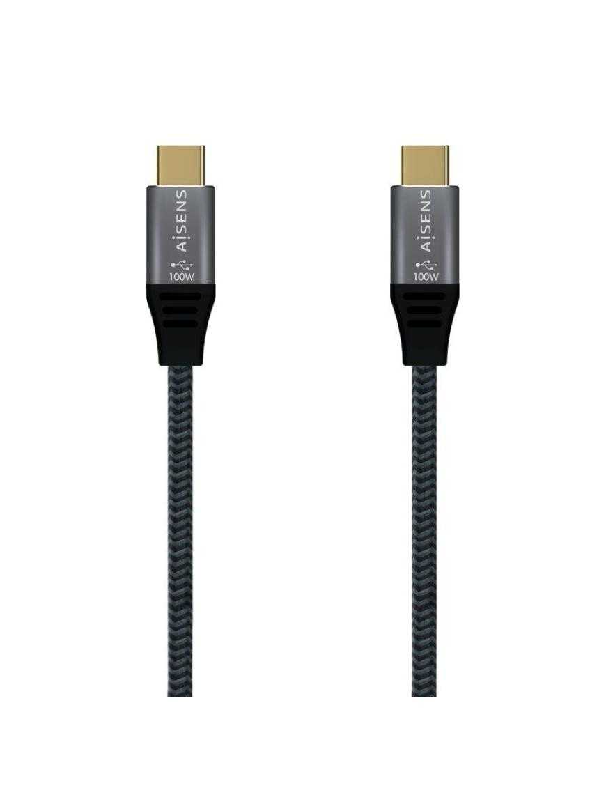 Cable USB 2.0 Tipo-C Aisens A107-0628 5A 100W/ USB Tipo-C Macho - USB Tipo-C Macho/ Hasta 100W/ 60Mbps/ 1m/ Gris