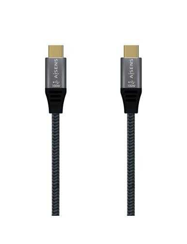 Cable USB 2.0 Tipo-C Aisens A107-0628 5A 100W/ USB Tipo-C Macho - USB Tipo-C Macho/ Hasta 100W/ 60Mbps/ 1m/ Gris