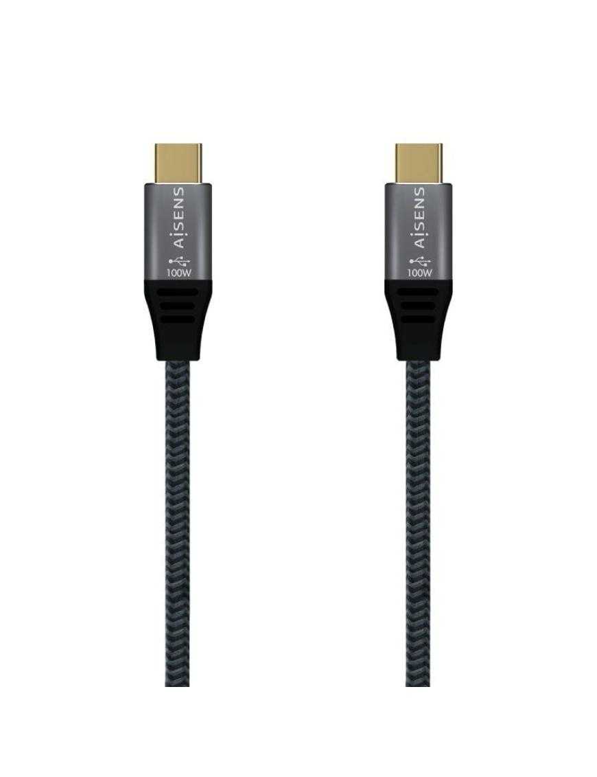 Cable USB 2.0 Tipo-C Aisens A107-0629 5A 100W/ USB Tipo-C Macho - USB Tipo-C Macho/ Hasta 100W/ 60Mbps/ 2m/ Gris