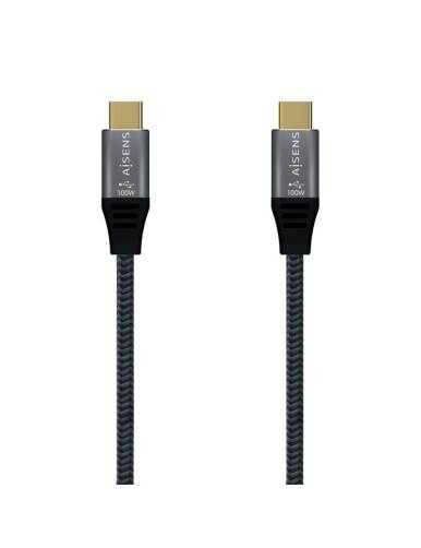 Cable USB 2.0 Tipo-C Aisens A107-0629 5A 100W/ USB Tipo-C Macho - USB Tipo-C Macho/ Hasta 100W/ 60Mbps/ 2m/ Gris