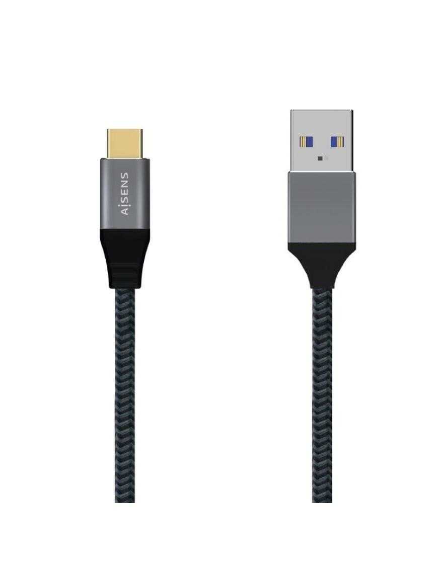 Cable USB 3.1 Tipo-C Aisens A107-0631/ USB Tipo-C Macho - USB Macho/ Hasta 27W/ 1250Mbps/ 1m/ Gris