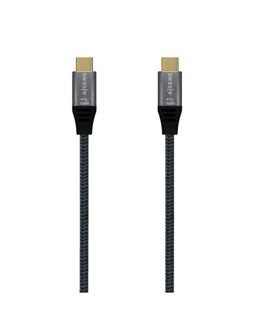 Cable USB 3.2 Tipo-C Aisens A107-0671 20GBPS 100W/ USB Tipo-C Macho - USB Tipo-C Macho/ Hasta 100W/ 2500Mbps/ 1m/ Gris