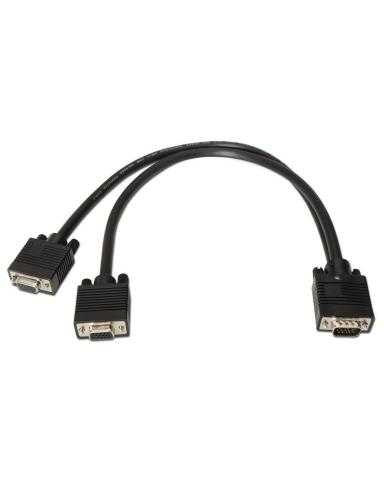 Cable Duplicador SVGA Aisens A113-0081/ VGA Macho - 2x VGA Hembra/ Hasta 3W/ 10Mbps/ 45cm/ Negro