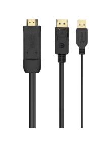 Cable Conversor Aisens A122-0641/ HDMI Macho - DisplayPort Macho + USB Macho/ Hasta 10W/ 2250Mbps/ 10cm + 1.8m/ Negro