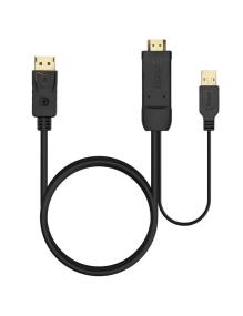 Cable Conversor Aisens A122-0641/ HDMI Macho - DisplayPort Macho + USB Macho/ Hasta 10W/ 2250Mbps/ 10cm + 1.8m/ Negro