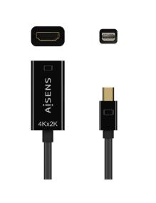 Cable Conversor Aisens A125-0643/ Mini DisplayPort Macho - HDMI Hembra/ Hasta 5W/ 2300Mbps/ 15cm/ Negro