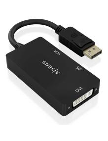 Cable Conversor Aisens A125-0861/ DisplayPort Macho/ VGA Hembra - DVI Hembra - HDMI 4K Hembra/ 15cm/ Negro