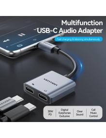 Conversor USB Tipo-C Vention BGZHA/ USB Tipo-C Macho - 2x USB Tipo-C Hembra (Audio y Carga)