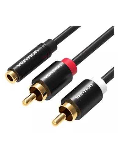 Cable Estéreo Vention VAB-R01-B200/ Jack 3.5 Hembra - 2x RCA Macho/ 2m/ Negro