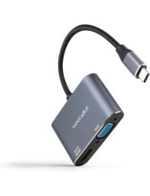 Conversor Nanocable 10.16.4303/ USB Tipo-C Macho/ HDMI Hembra - VGA Hembra/ 15cm/ Gris