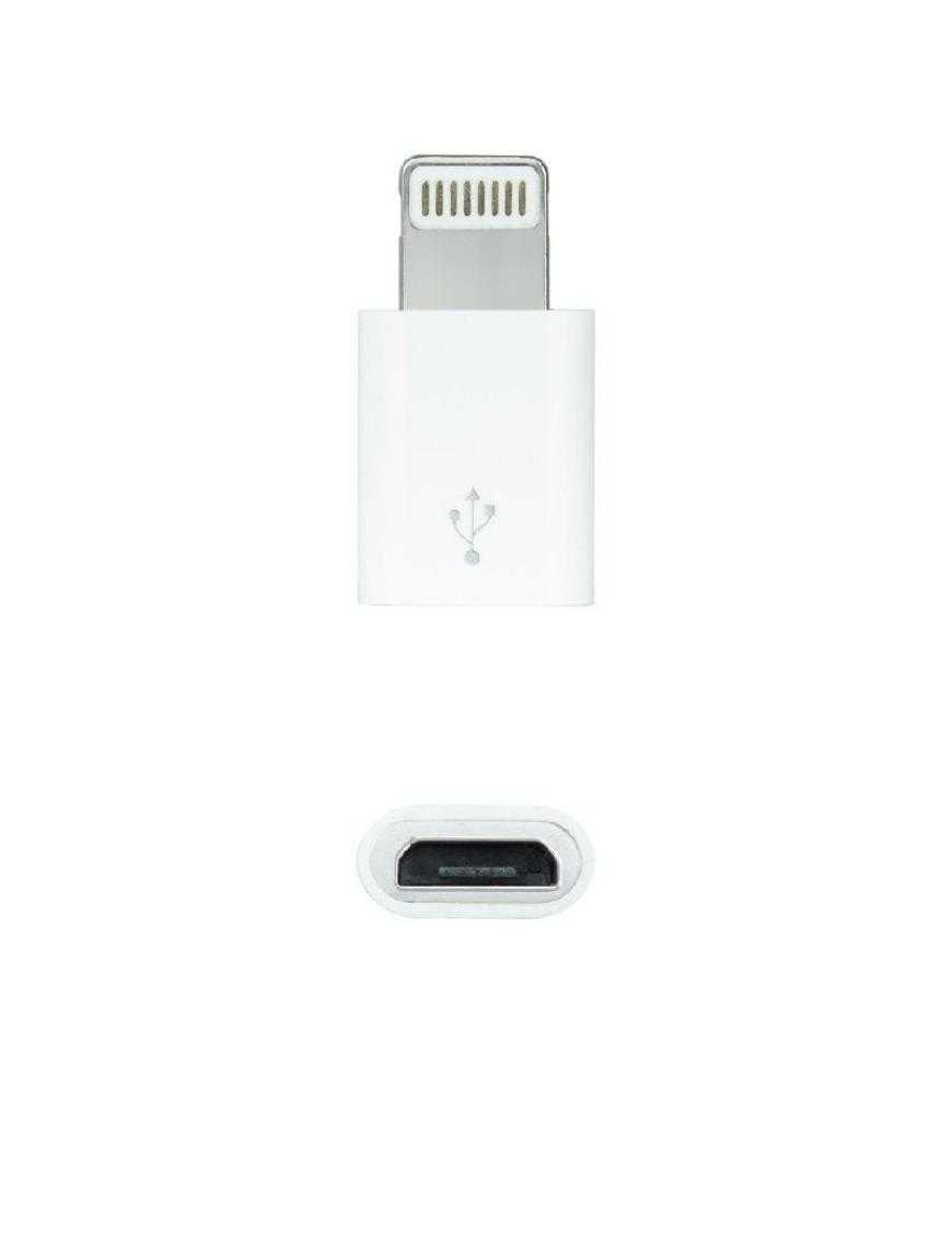 Adaptador Micro USB 2.0 Lightning Nanocable 10.10.4100/ Micro USB Hembra - Lightning Macho/ Blanco