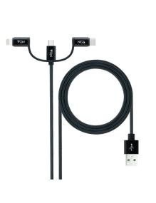 Cable USB 2.0 Nanocable 10.01.3200/ Lightning Macho - Micro USB Macho/ USB Tipo-C Macho/ 1m/ Negro