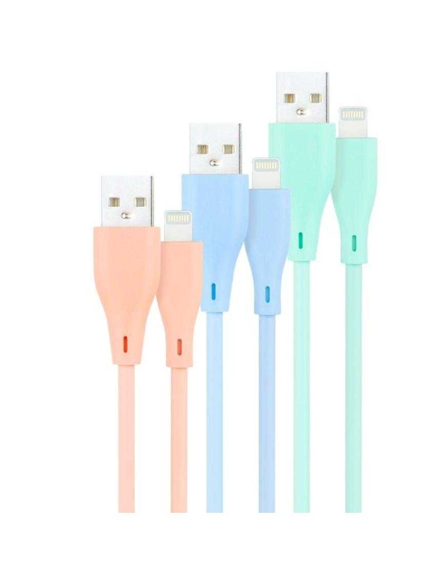 Cables USB 2.0 Lightning Nanocable 10.10.0401-A1/ USB Macho - Lightning Macho/ 1m/ 3 Unidades/ Rosa, Azul y Verde