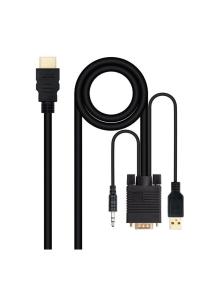 Cable Conversor Nanocable 10.15.4350/ HDMI Macho - VGA Macho - Jack 3.5 Macho - USB Macho/ 1.8m/ Negro