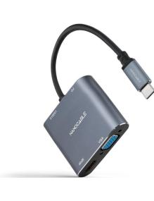 Conversor Nanocable 10.16.4304/ USB Tipo-C Macho/ HDMI 4K Hembra - VGA Hembra - USB Tipo-C PD Hembra - USB Hembra/ 15cm/ Gris