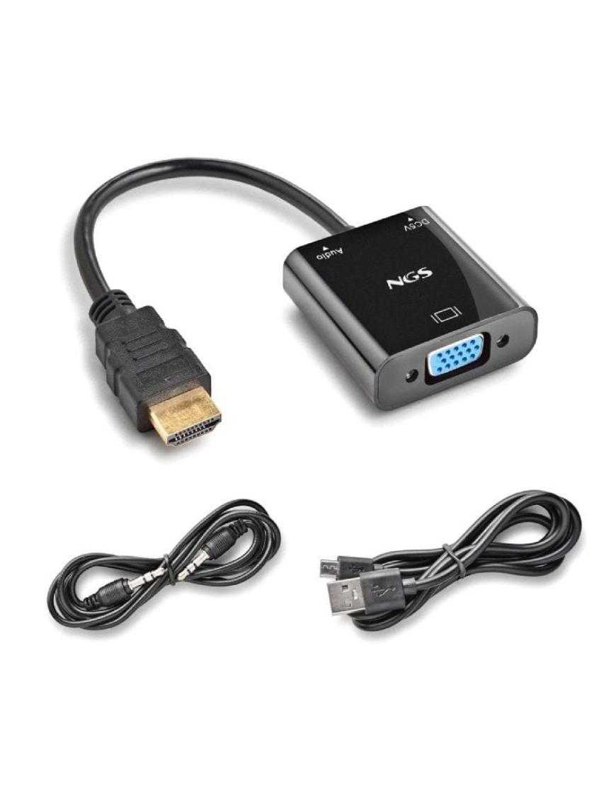 Cable Conversor NGS Chamaleon/ HDMI Macho - VGA Hembra/ 15cm/ Incluye Cable de Audio y Alimentación USB