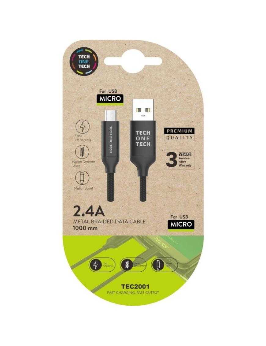 Cable USB 2.0 Tech One Tech TEC2001/ USB Macho - MicroUSB Macho/ 1m/ Negro