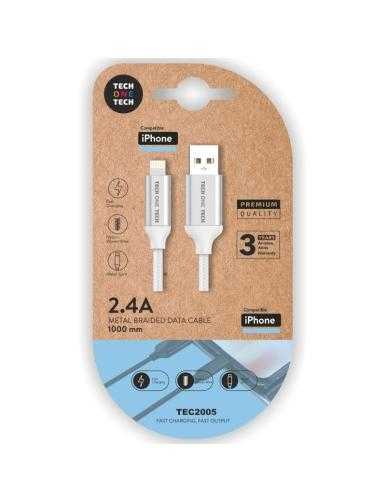 Cable USB 2.0 Tech One Tech TEC2005/ USB Macho - Lightning Macho/ 1m/ Blanco