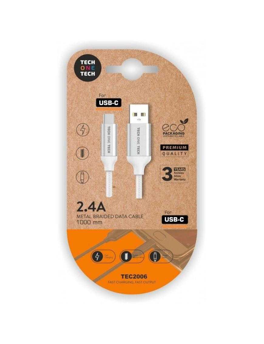 Cable USB 2.0 Tech One Tech TEC2006/ USB Tipo-C Macho - USB Macho/ 1m/ Blanco