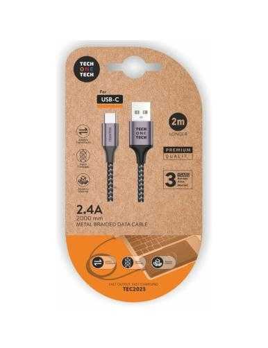 Cable USB 2.0 Tipo-C Tech One Tech TEC2023/ USB Tipo-C Macho - USB Macho/ 2m/ Gris