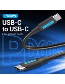 Cable USB 2.0 Tipo-C Vention COSBD/ USB Tipo-C Macho - USB Tipo-C Macho/ Hasta 60W/ 480Mbps/ 50cm/ Negro