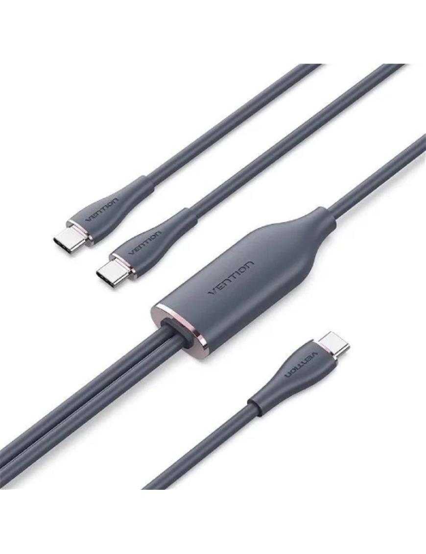 Cable USB 2.0 Tipo-C Vention CTMBG/ USB Tipo-C Macho - 2 x USB Tipo-C Macho/ Hasta 100W/ 480Mbps/ 1.5m/ Negro