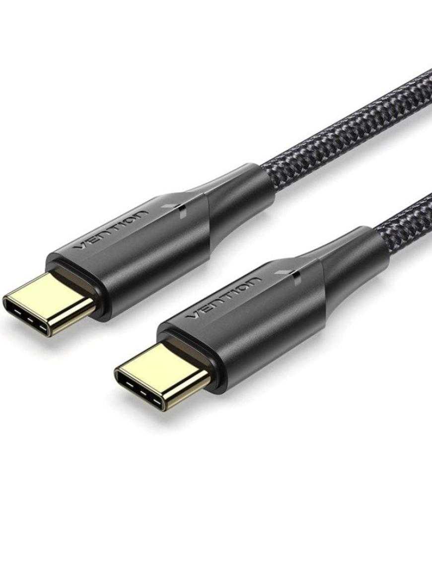 Cable USB 2.0 Tipo-C 3A Vention TAUBH/ USB Tipo-C Macho - USB Tipo-C Macho/ Hasta 60W/ 480Mbps/ 2m/ Negro