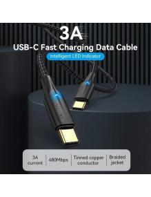 Cable USB 2.0 Tipo-C 3A Vention TAUBH/ USB Tipo-C Macho - USB Tipo-C Macho/ Hasta 60W/ 480Mbps/ 2m/ Negro