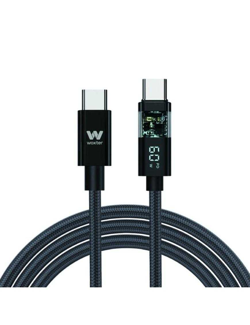 Cable USB 2.0 Tipo-C Woxter PE26-185/ USB Tipo-C Macho - USB Tipo-C Macho/ Hasta 60W/ 480Mbps/ 2m/ Negro