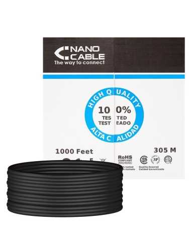 Bobina de Cable RJ45 para Exteriores UTP Nanocable 10.20.0304-EXT-BK Cat.5e/ 305m/ Impermeable/ Negro