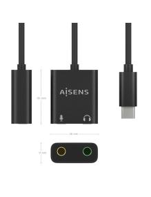 Tarjeta de Sonido Aisens A109-0767/ USB-C Macho - 2xJack 3.5 Hembra