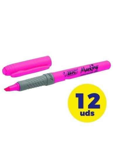 Caja de Marcadores Fluorescentes Bic Marking Highlighter Grip/ 12 unidades/ Rosas