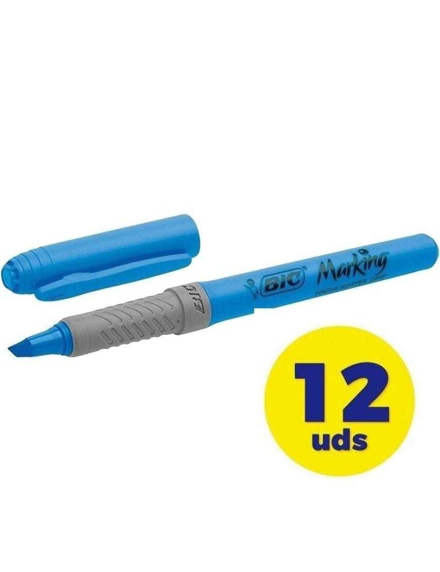 Caja de Marcadores Fluorescentes Bic Marking Highlighter Grip/ 12 unidades/ Azules