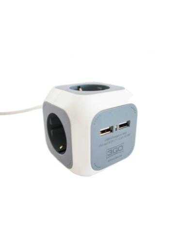 Regleta 3GO REG4CUBEUSB/ 4 Tomas de corriente/ 2 USB/ Cable 1.4m/ Blanca y Gris