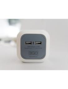 Regleta 3GO REG4CUBEUSB/ 4 Tomas de corriente/ 2 USB/ Cable 1.4m/ Blanca y Gris