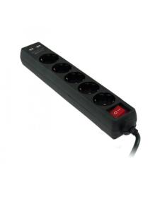 Regleta con interruptor 3GO REG5USB/ 5 Tomas de corriente/ 2 USB/ Cable 1.5m/ Negra