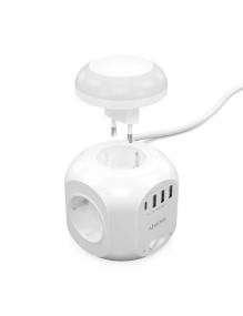 Regleta con Interruptor y Luz Nocturna Aisens ASPS-3A1CL01-W/ 4 Tomas de Corriente/ 1 USB Tipo-C/ 3 USB/ Cable 1.8m/ Blanco