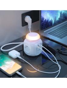 Regleta con Interruptor y Luz Nocturna Aisens ASPS-3A1CL01-W/ 4 Tomas de Corriente/ 1 USB Tipo-C/ 3 USB/ Cable 1.8m/ Blanco